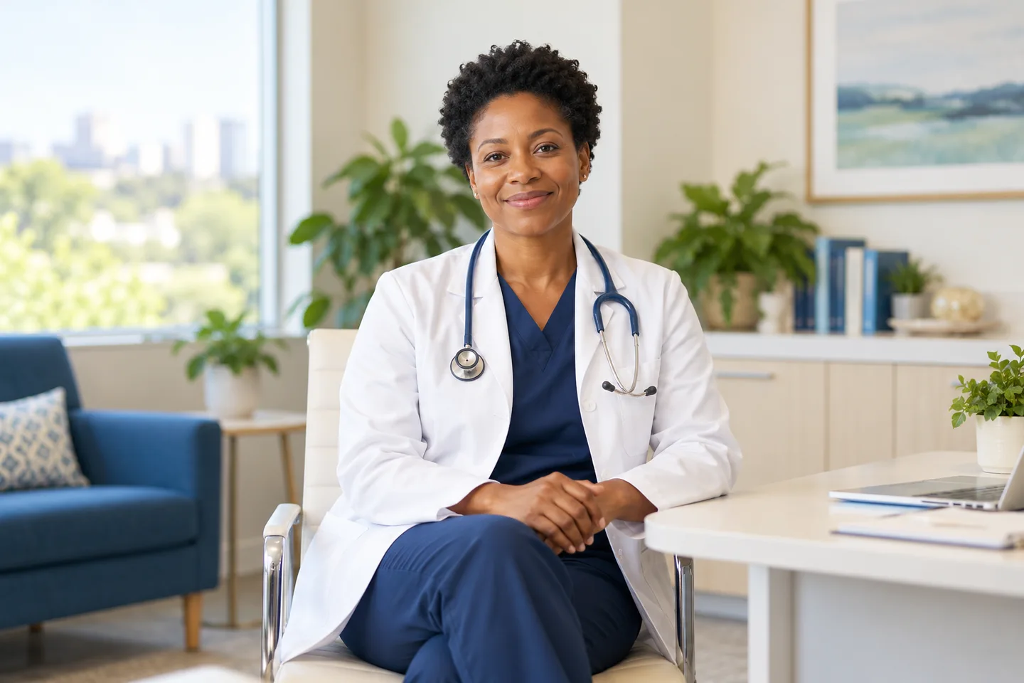Physician in a bright clinic office