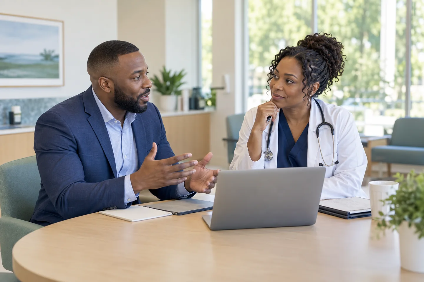 Practice manager and physician coordinating work