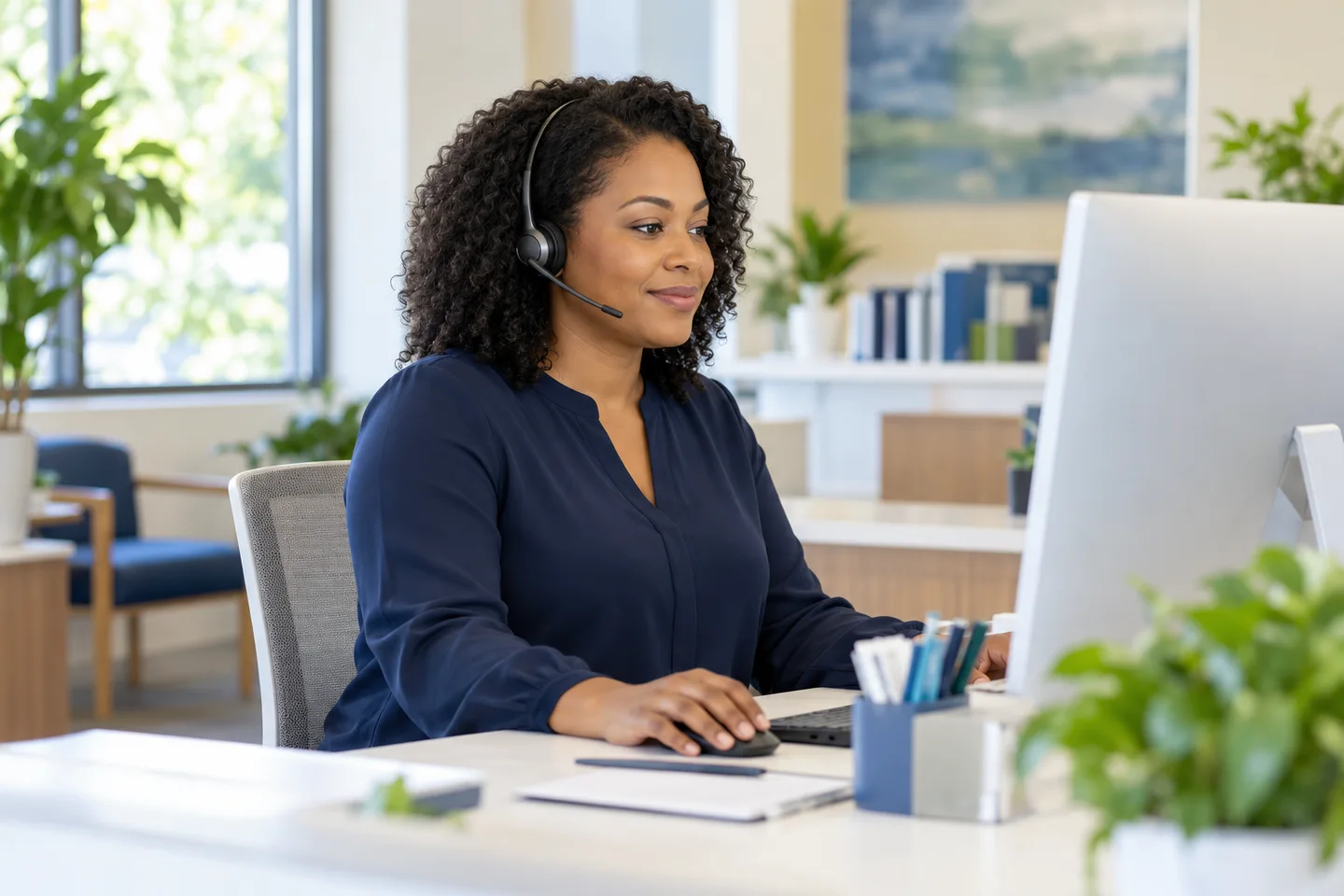 Black female practice coordinator handling administrative work